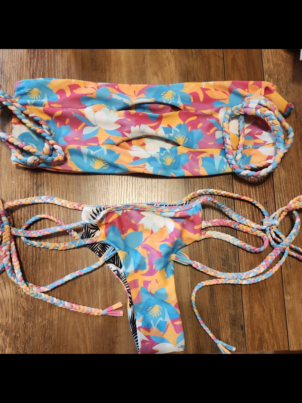 Moana Bikini Floral Tube Top Tie-Side Bikini Set in Pink & Blue